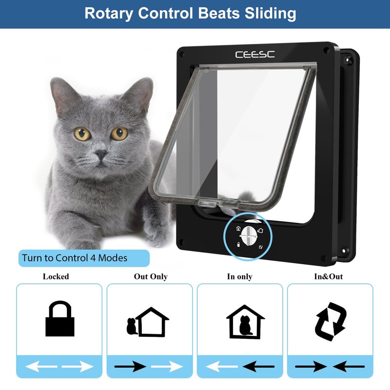 CEESC Large Cat Door for Interior/Exterior Door, Weatherproof, Black, Rotary 4 Way Locking Pet Door for Cats & Dogs with Circumference < 23.62", Upgraded Version - Image 3